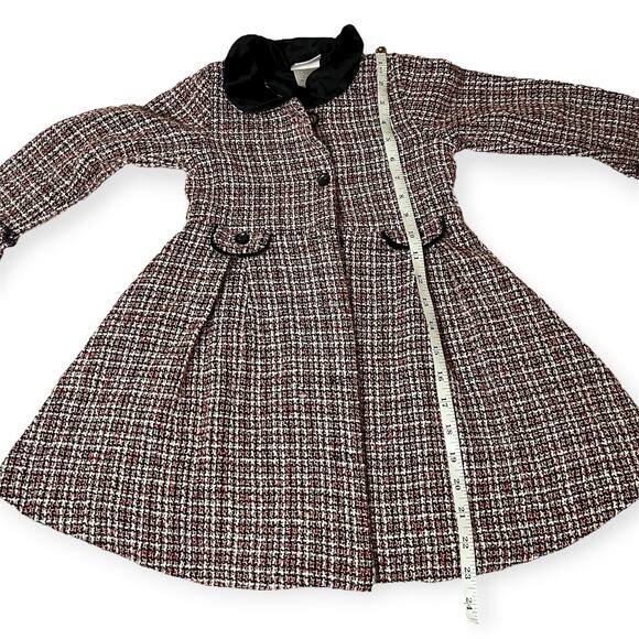 Nannette Kids Red Black Tweed Button Christmas Dress Coat w/ Velvet Collar Sz 5 - Picture 11 of 11